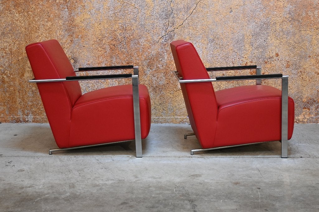 ZGANieuw 2 rode leren Harvink Alowa design fauteuils, Harvink, Gebruikt, Harvink, Ophalen of Verzenden