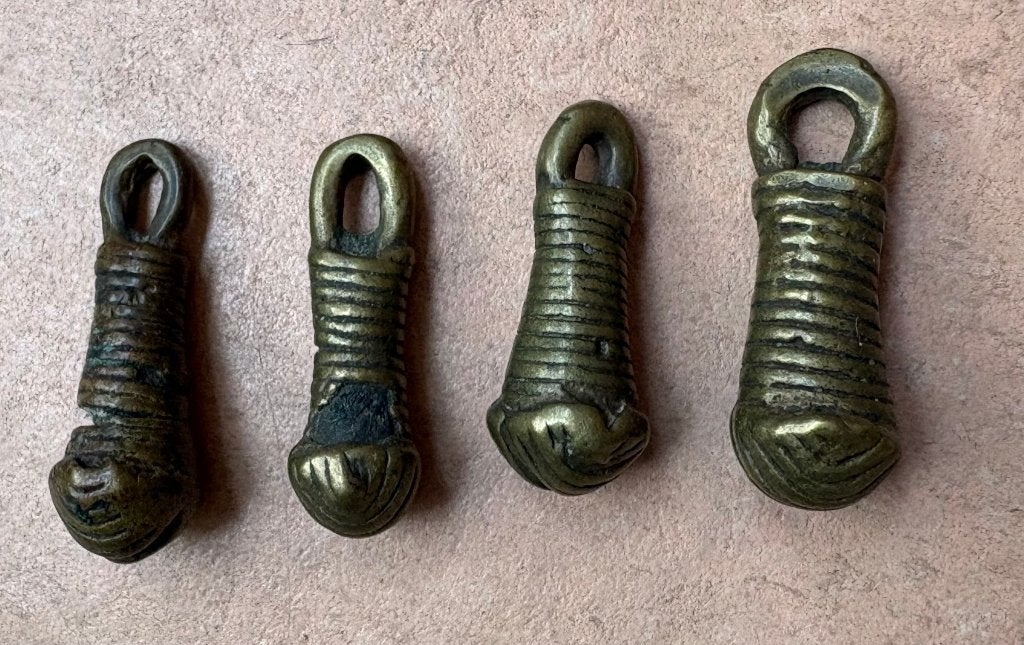 4 bronzen hangers, Burkina Faso, Sieraad, Afrika, 3 cm, Handgemaakt