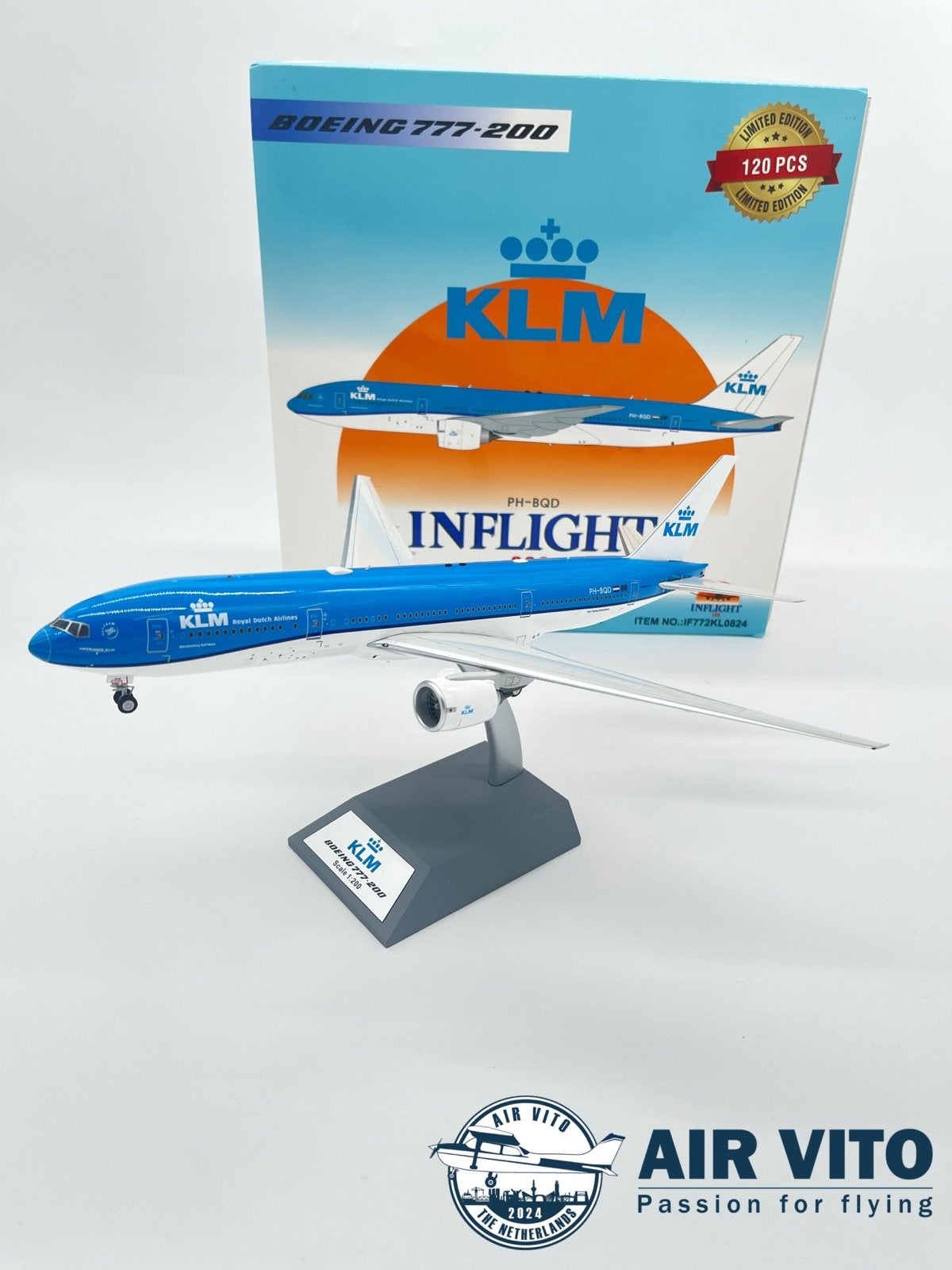 KLM Boeing 777-200 PH-BQD Inflight 1:200 Schaalmodel, Overige merken, 1:200 of kleiner, ., Ophalen of Verzenden