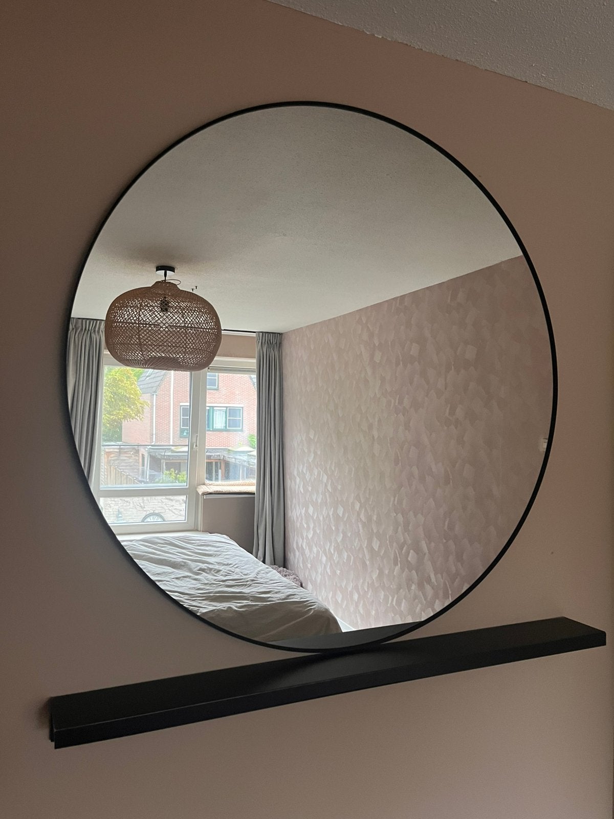 Grote ronde zwarte spiegel 110 cm, Huis en Inrichting, Ophalen, Rond, 100 tot 125 cm