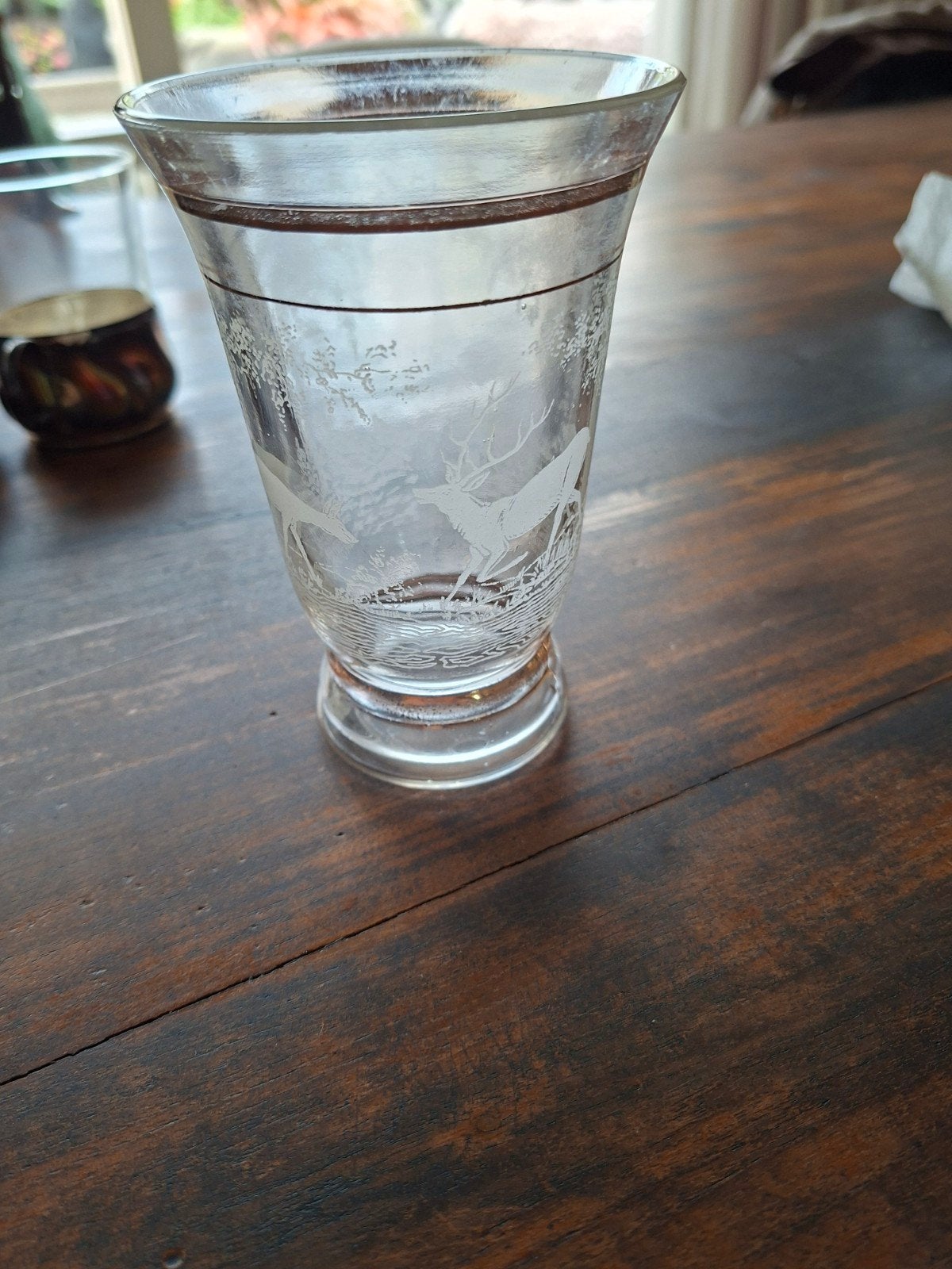 vintage Franse glazen vaas met hertmotief, Ophalen of Verzenden