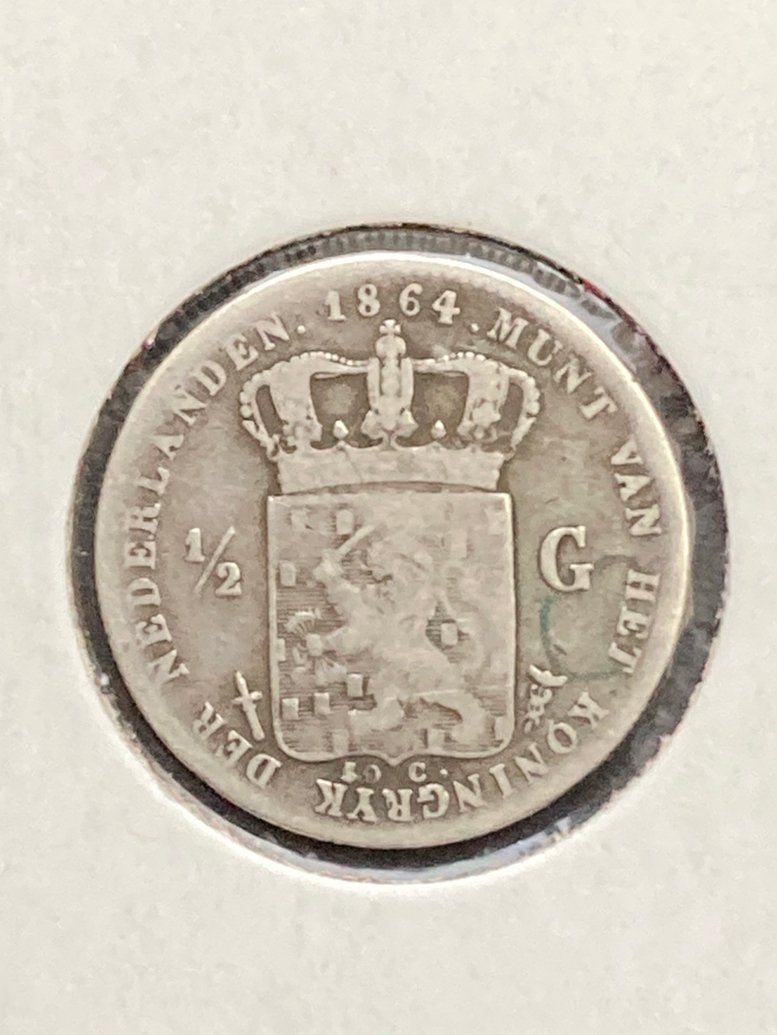1/2 gulden 1864 Willem III, ½ gulden, Koning Willem III, Zilver, Ophalen of Verzenden