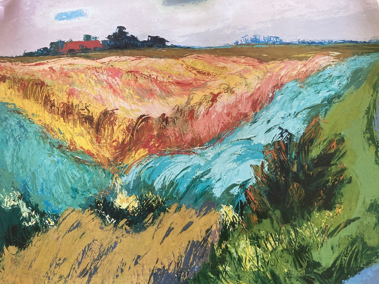 Prent Landschap bij Bedum  van Jannes de Vries van De Ploeg, Antiek en Kunst, Kunst | Litho's en Zeefdrukken, Ophalen, Offsetdruk