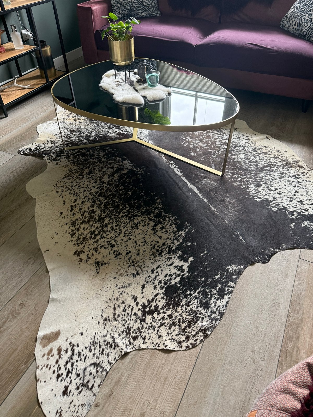 Prachtig koeienhuid vloerkleed - Zwart/wit gespikkeld, Ophalen, Gebruikt, Wit, 200 cm of meer