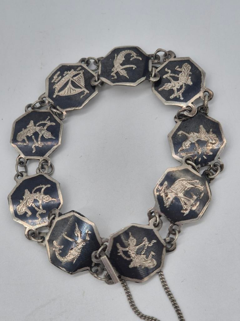 Vintage zilveren armband Siam Sterling 925 Niëllo, Verzenden, Gebruikt, Zilver, Zilver