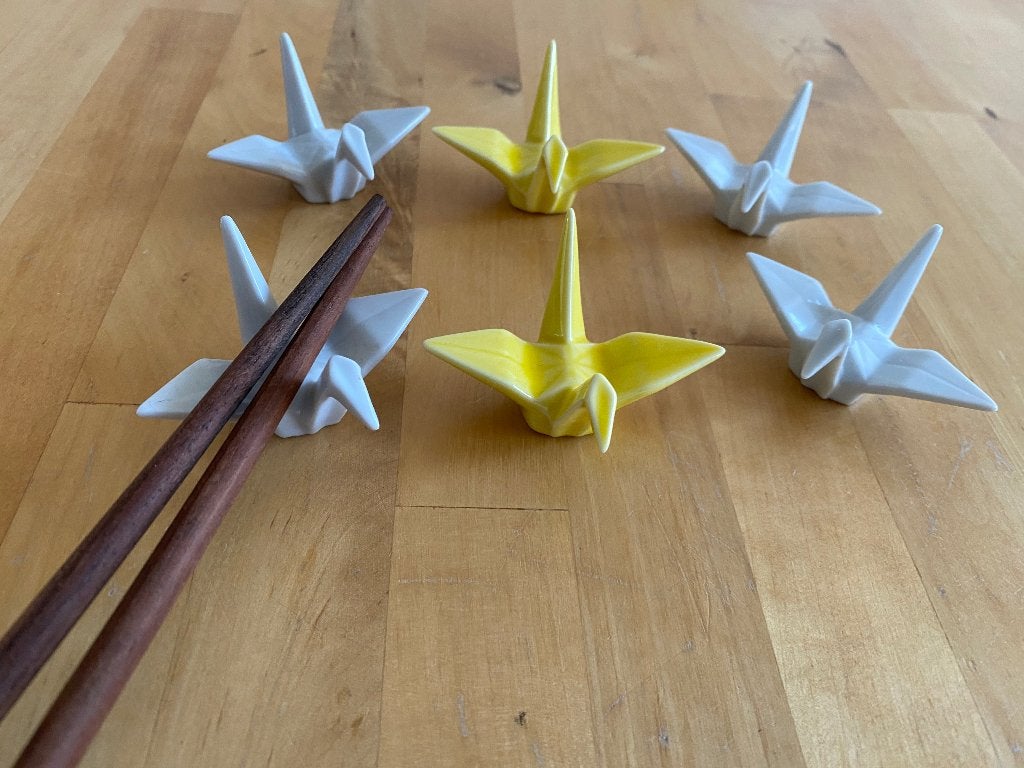 6 porcelein Japanse Origami Kraanvogel Eetstokjeshouders Zga, Overige typen, Ophalen of Verzenden, Zo goed als nieuw, Modern