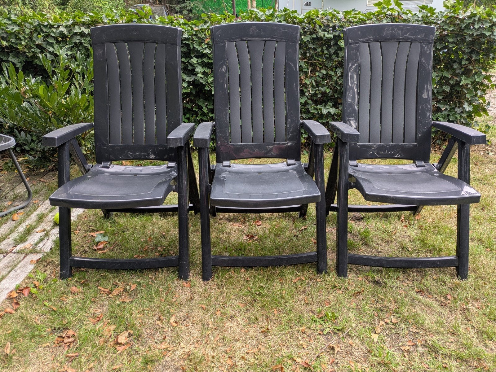 3x Jardin tuinstoelen, verstelbaar, donkergrijs, Ophalen of Verzenden, Gebruikt, Kunststof, Verstelbaar