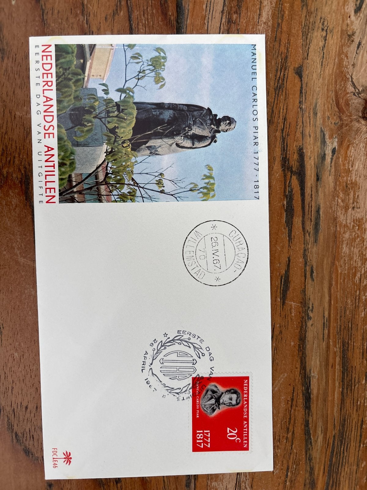 Eerste Dag Envelop Nederlandse Antillen Manuel Carlos Piar, Ophalen of Verzenden, Gestempeld