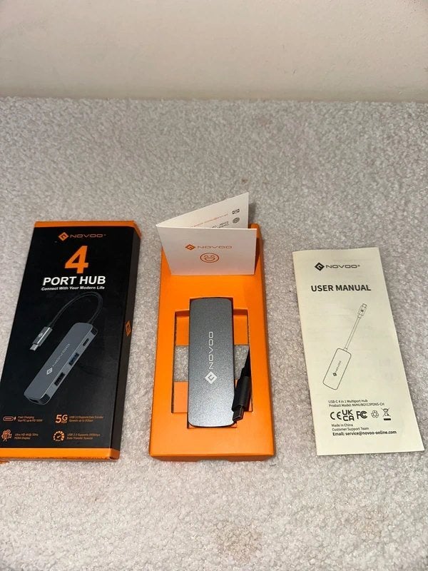 Nieuwe USB-C 4-in-1 Aluminium Hub - HDMI, PD, USB 3.0/2.0, Computers en Software, NOVODO, Nieuw, Ophalen of Verzenden, Laptop