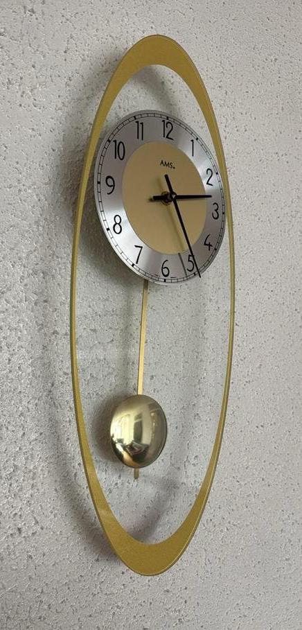 Stijlvolle AMS wandklok met slinger - Goud/Zilver, Antiek en Kunst, Ophalen