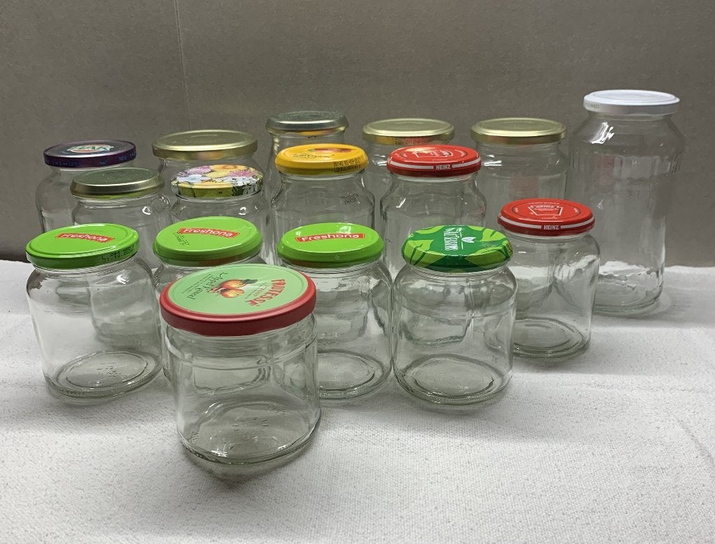jam inmaakpotten, potten potjes glas m metalen schroefdeksel, Ophalen, Gebruikt, Glas