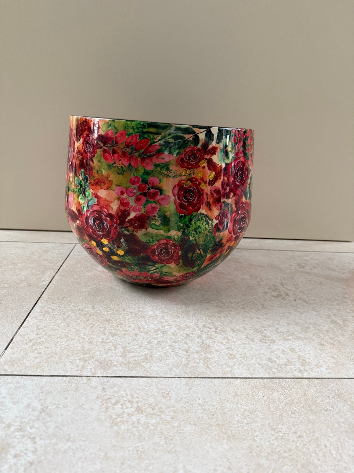 Bloempot met rozenprint - Zo goed als nieuw, Ophalen, Zo goed als nieuw, Meerkleurig, Overige materialen
