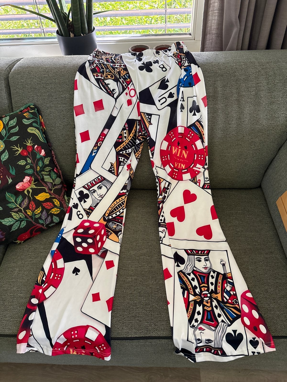 Opvallende Broek met Kaartspel Print, Meerkleurig, Maat 42/44 (L), Nieuw, Ophalen of Verzenden