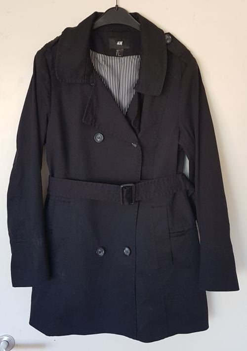 Zwarte dames trenchcoat H&M maat 46 z.g.a.n. *a, H&M, Zwart, Maat 46/48 (XL) of groter, Ophalen of Verzenden