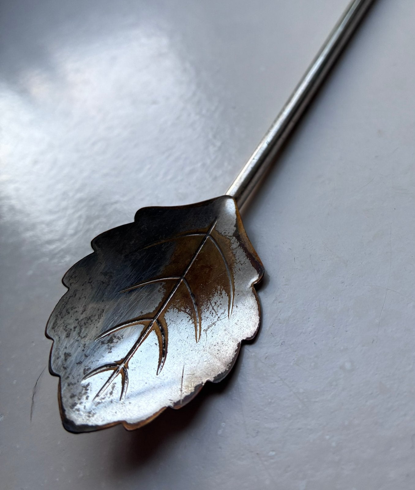 Verzilverd vintage Deens cocktaillepel/rietje, Gebruikt, Ophalen of Verzenden, Overige merken, Zilver