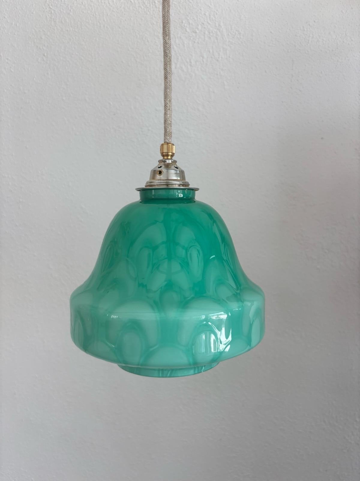Vintage Art Deco Portugese Opaalglazen Hanglamp, Verzenden