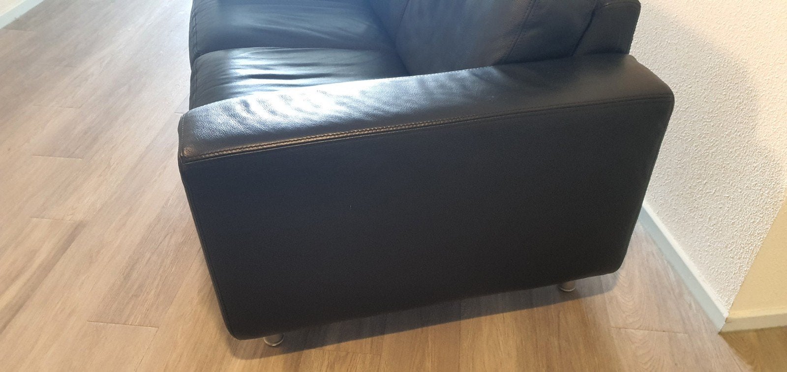 Zwart leren bankstel,  2 zit en 2x fauteuil, Huis en Inrichting, Ophalen, Gebruikt, 150 tot 200 cm, Rechte bank