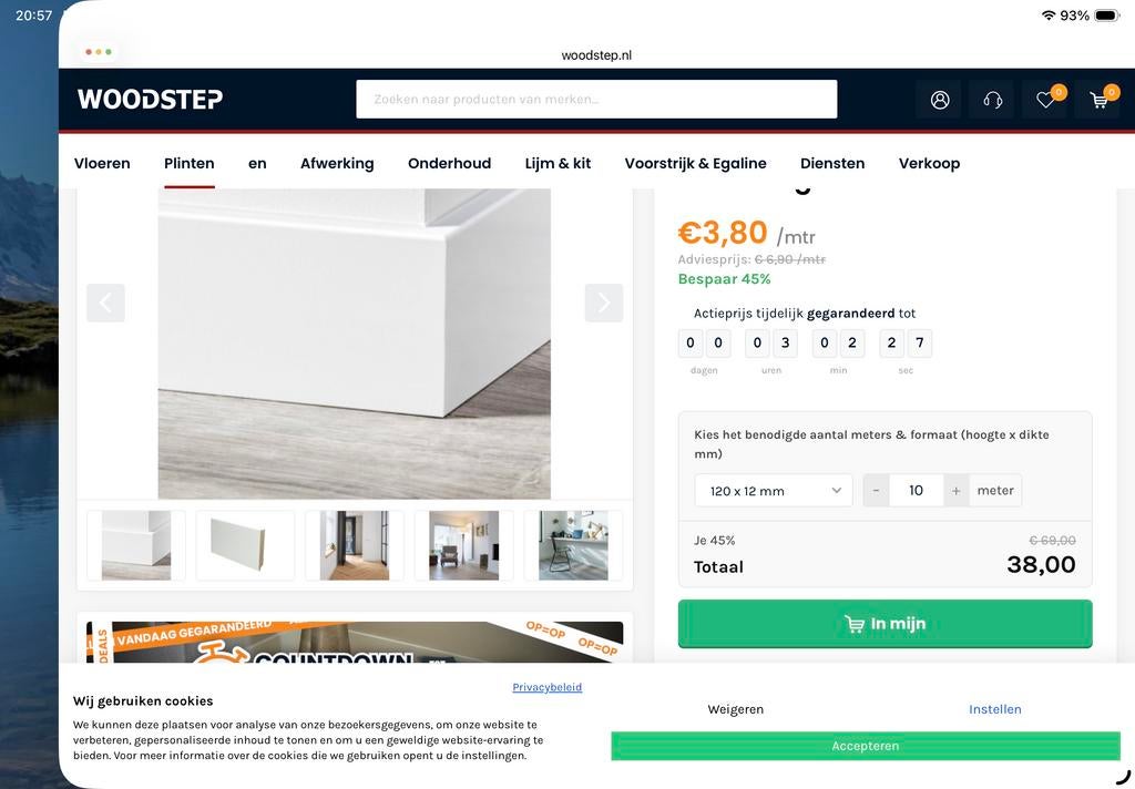 10 meter hoge plint 120mmx12 RAL 9016, Ophalen, Nieuw, Mdf, 250 cm of meer
