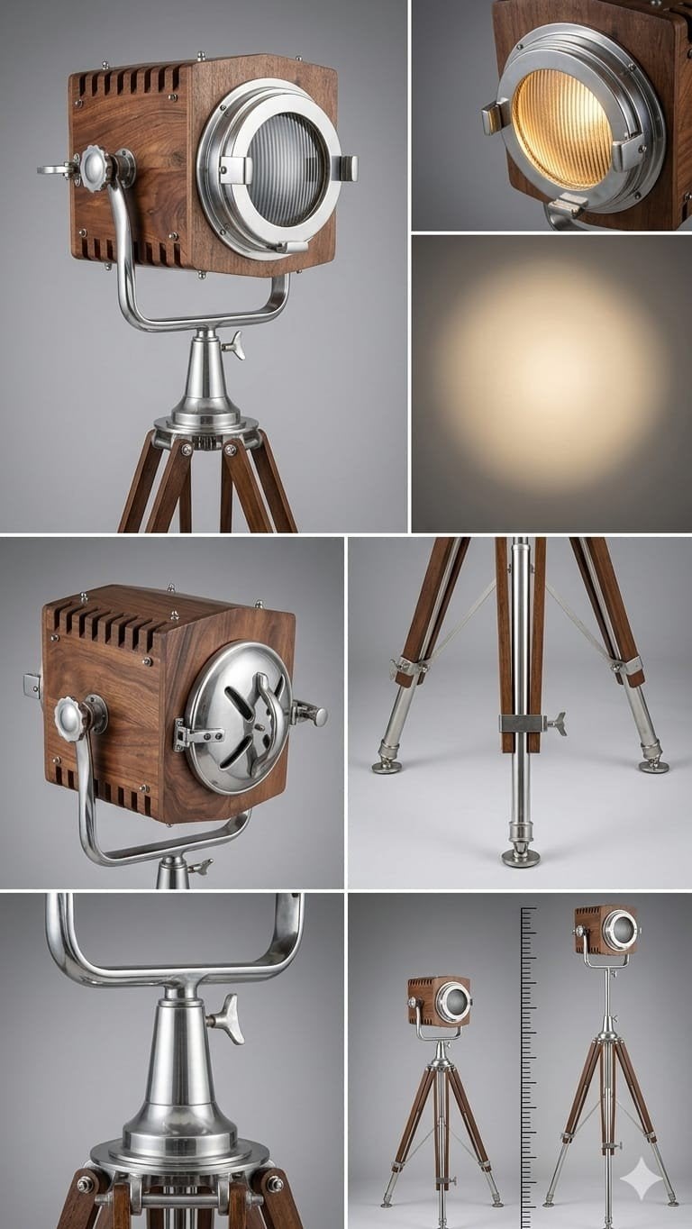 Vintage Studio Spotlamp op Statief - Houten & Metaal, Ophalen