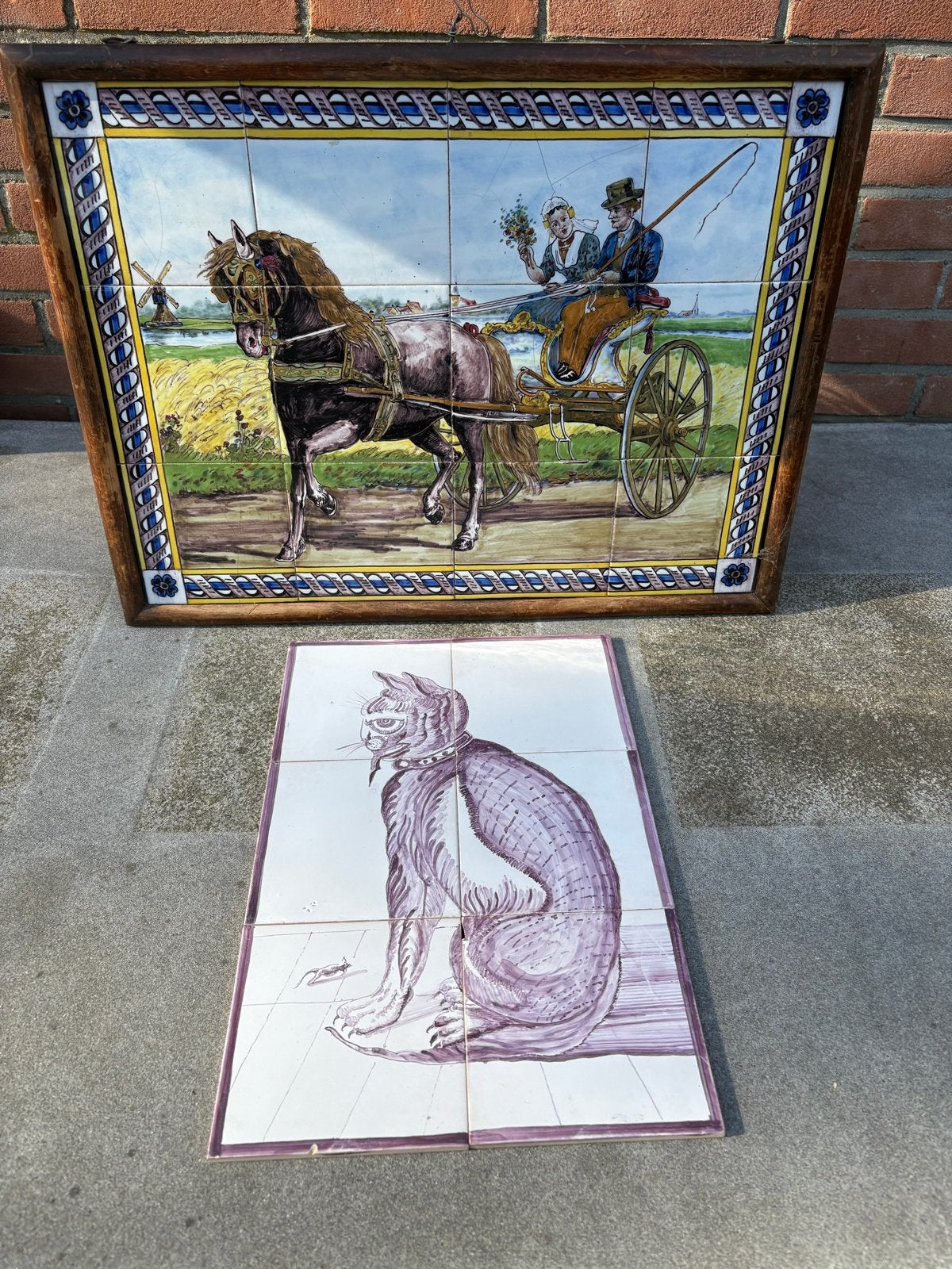 Twee handgeschilderde tegeltableau's (13x13 tegels), Ophalen of Verzenden