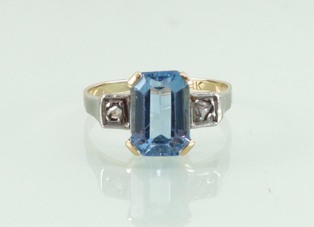 Art Deco 18 karaat gouden ring spinel diamant, Ophalen of Verzenden, Goud, Ring, Met edelsteen