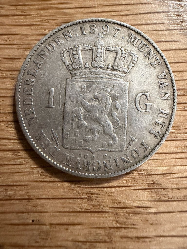 Zilveren 1 Gulden 1897 – Wilhelmina  Zilver 945, Postzegels en Munten, Munten | Nederland, 1 gulden, Zilver, Ophalen of Verzenden