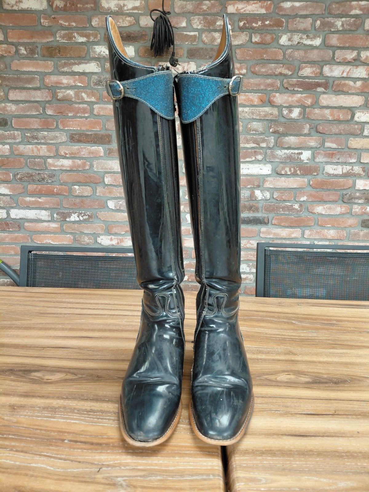 Derby handgemaakte leren paardrijlaarzen maat 40 kleur blauw, Dieren en Toebehoren, Gebruikt, Dressuur, Ophalen of Verzenden, Dames