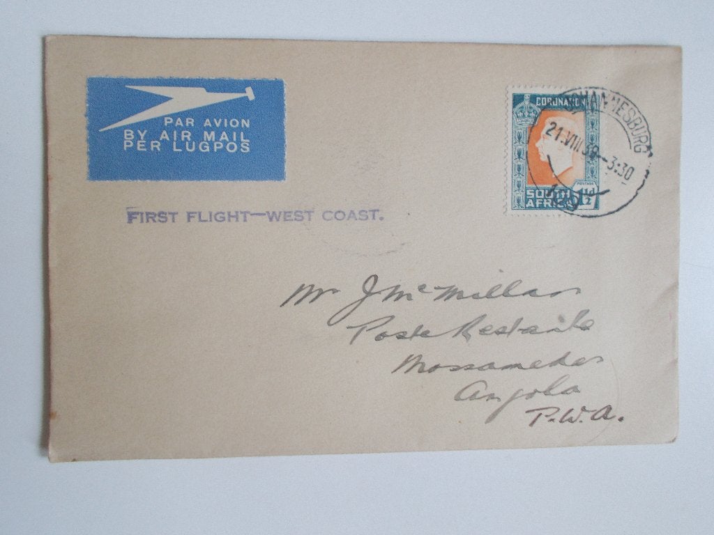 Zuid Afrika, Kroningszegel Op Eerste-Vluchtenvelop 1939., Postzegels en Munten, Ophalen, Beschreven, Rest van de wereld