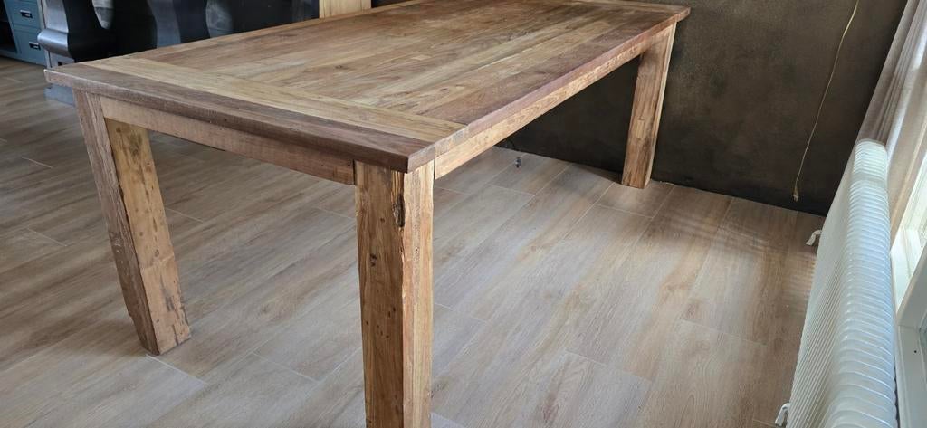 Robuuste Towerliving eettafel van gerecycled teakhout, Gebruikt, 200 cm of meer, Onbekend, Towerliving