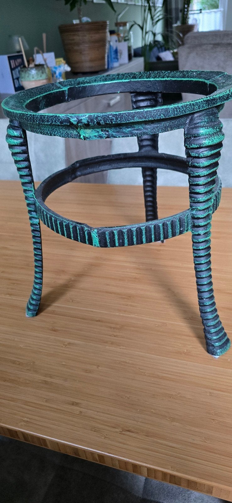 Te koop plantenbak of voor een grote kaars. Standaard metaal, Ophalen of Verzenden, Gebruikt, Glas, 34 cm