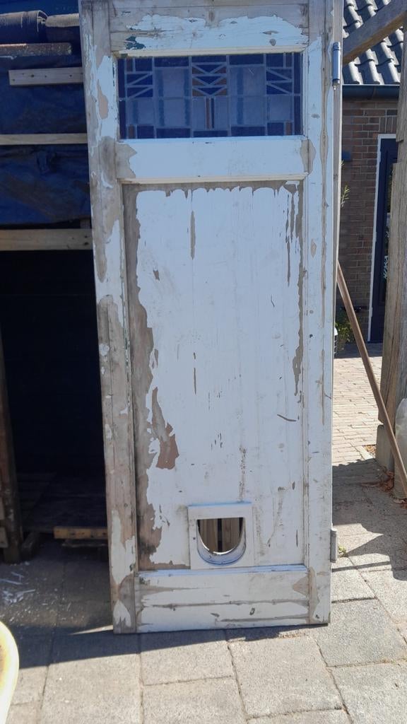 Deur, met glas in lood raam, Doe-het-zelf en Verbouw, Deuren en Horren, Ophalen, Gebruikt, Minder dan 80 cm, Binnendeur