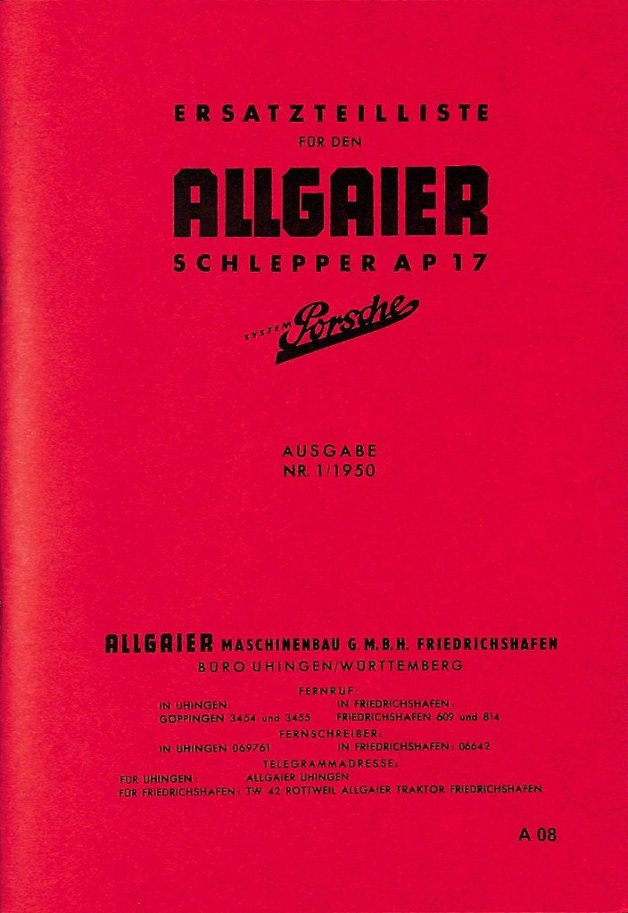 Ersatzteilliste für den Allgaier Schlepper AP17, Verzenden, Nieuw, Onbekend, Tractor en Landbouw