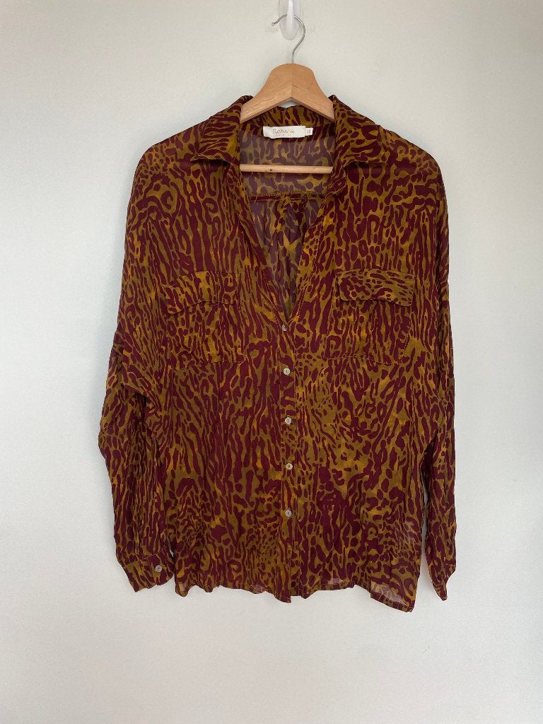 Rabens Saloner Bertina blouse maat XS chiffon geel rood, Hello@rabenssaloner.com, Rentemestervej 62, DK-2400 Kopenhagen NV, Denemarken