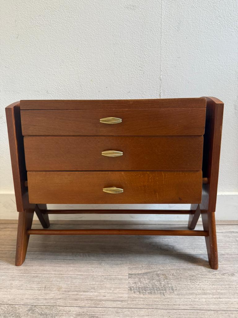Vintage naaikastje teakhout | Mid Century Retro kastje, Ophalen, Minder dan 45 cm, Vintage, retro, mid century, teakhout, 55 tot 75 cm