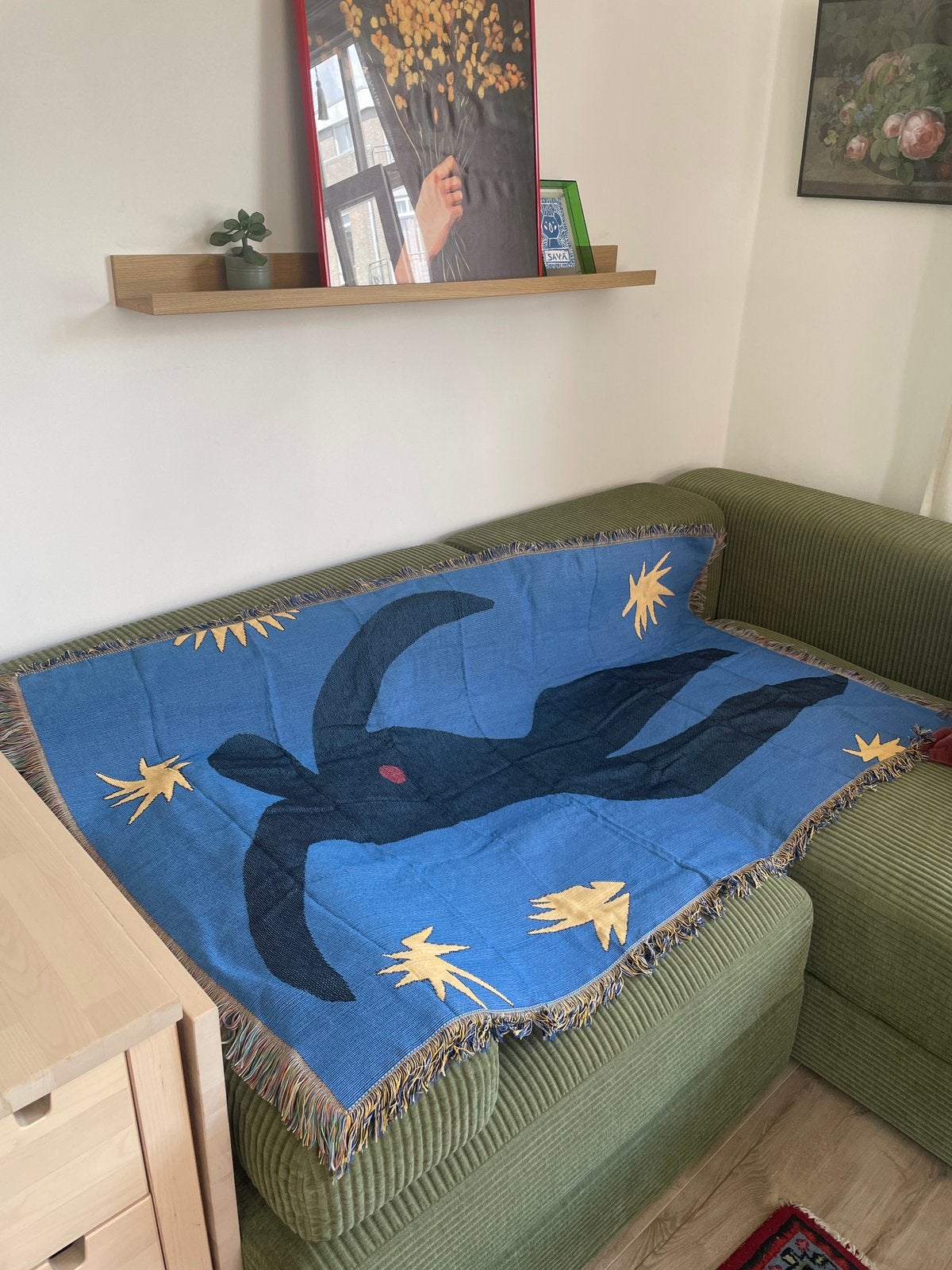Mooi blauw sprei/deken met uniek patroon 90x150cm, Ophalen of Verzenden, Zo goed als nieuw