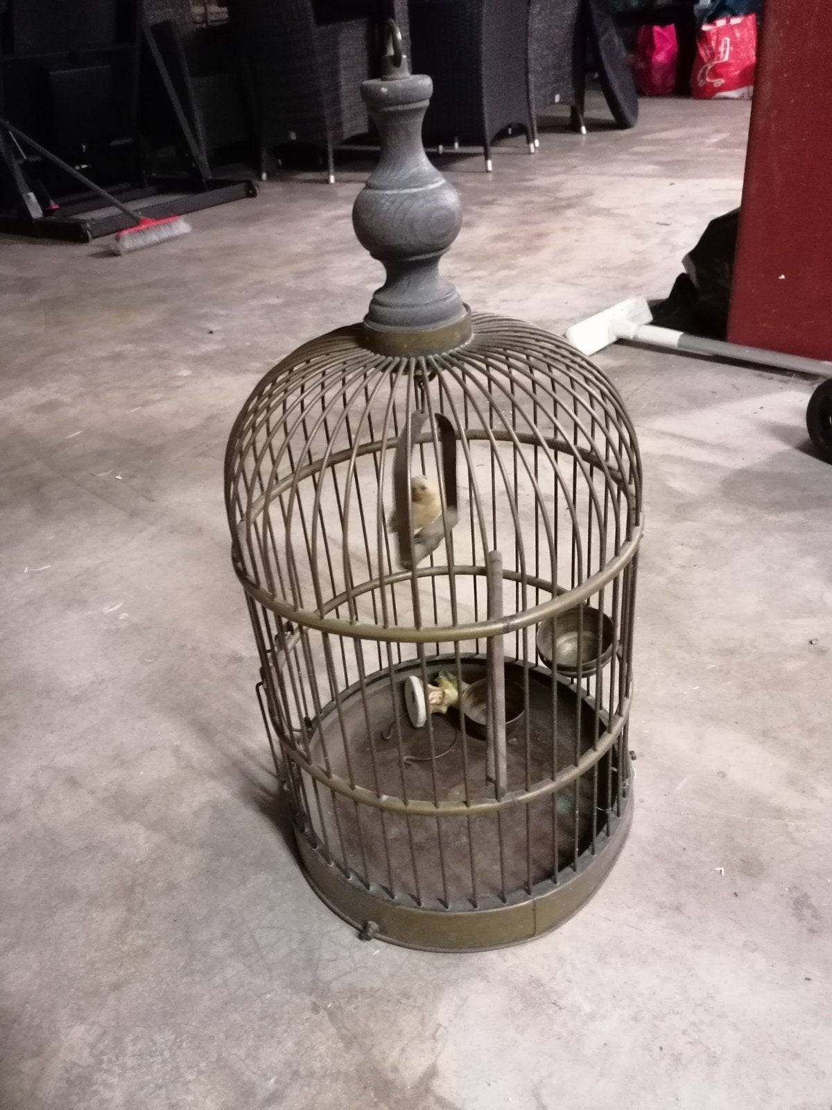 Antieke messing koperen vogelkooitje, Ophalen, Hout, Vogelkooi