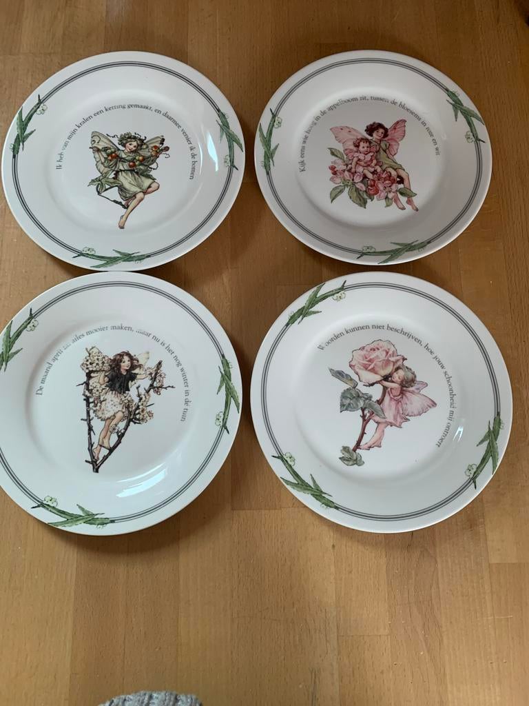 Set van 4 decoratieve sprookjesborden met elfjes, Ophalen of Verzenden
