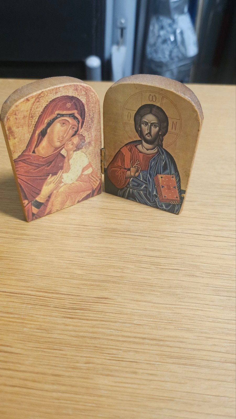 Houten icoon met Maria en Jezus, Antiek en Kunst, Ophalen of Verzenden