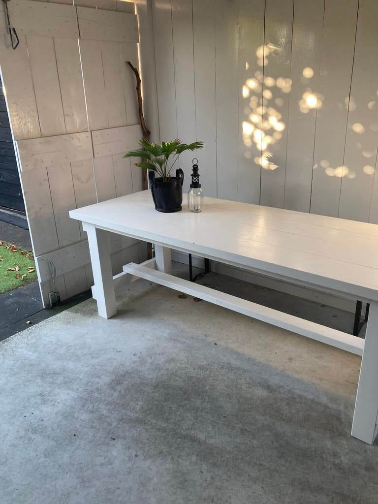 Witte houten eettafel, Huis en Inrichting, Tafels | Eettafels, Ophalen, 200 cm of meer, 50 tot 100 cm, Zo goed als nieuw
