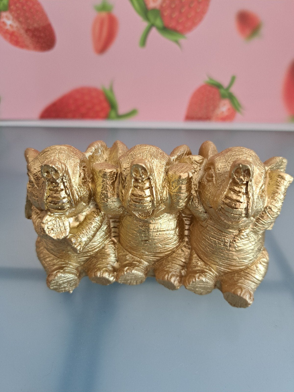 Gouden Olifanten Beeldje - Horen, Zien, Zwijgen, Overige materialen, Ophalen of Verzenden, Goud, Oosters