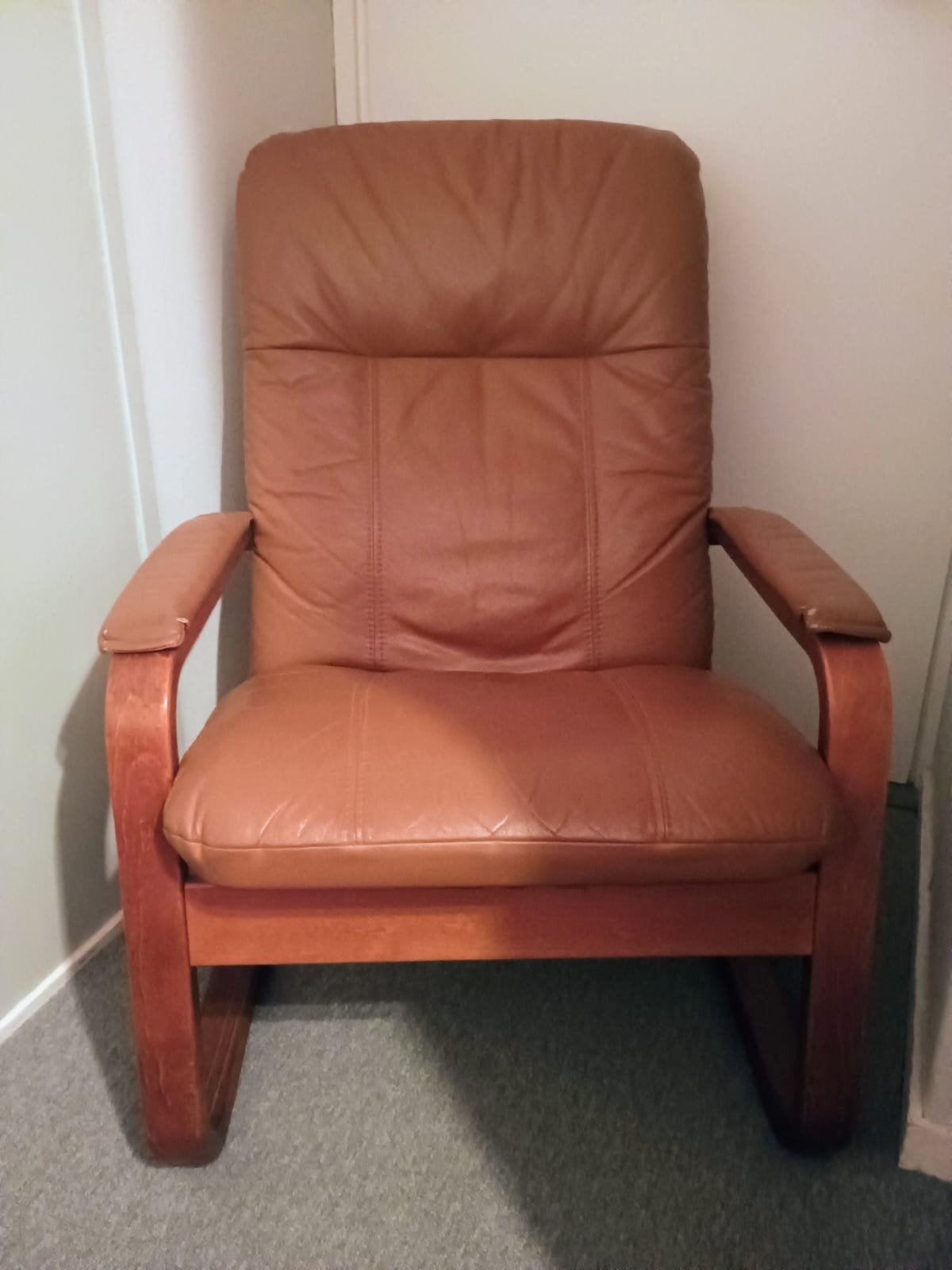 Lederen stoel, fauteuil, relax stoel, Ophalen, Gebruikt, Bruin, Eén