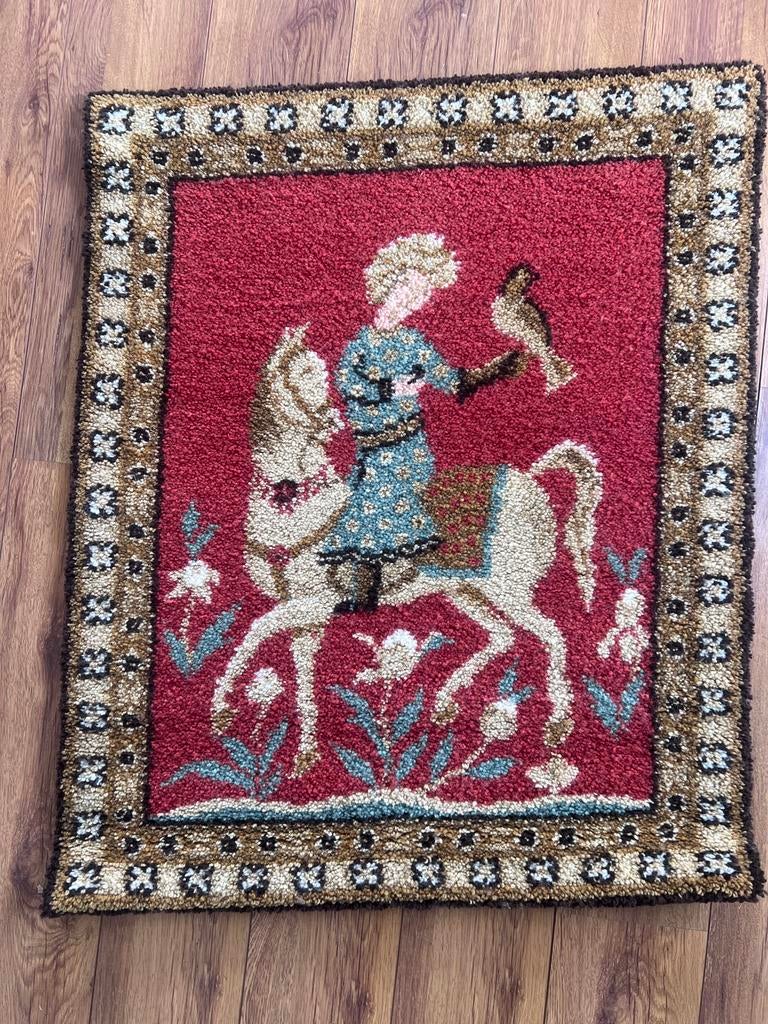 Vintage wandkleed ruiter op paard - 105 x 88cm, Antiek en Kunst, Ophalen of Verzenden