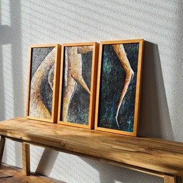 Drieluik schilderij set van drie bomen takken natuur, Antiek en Kunst, Ophalen