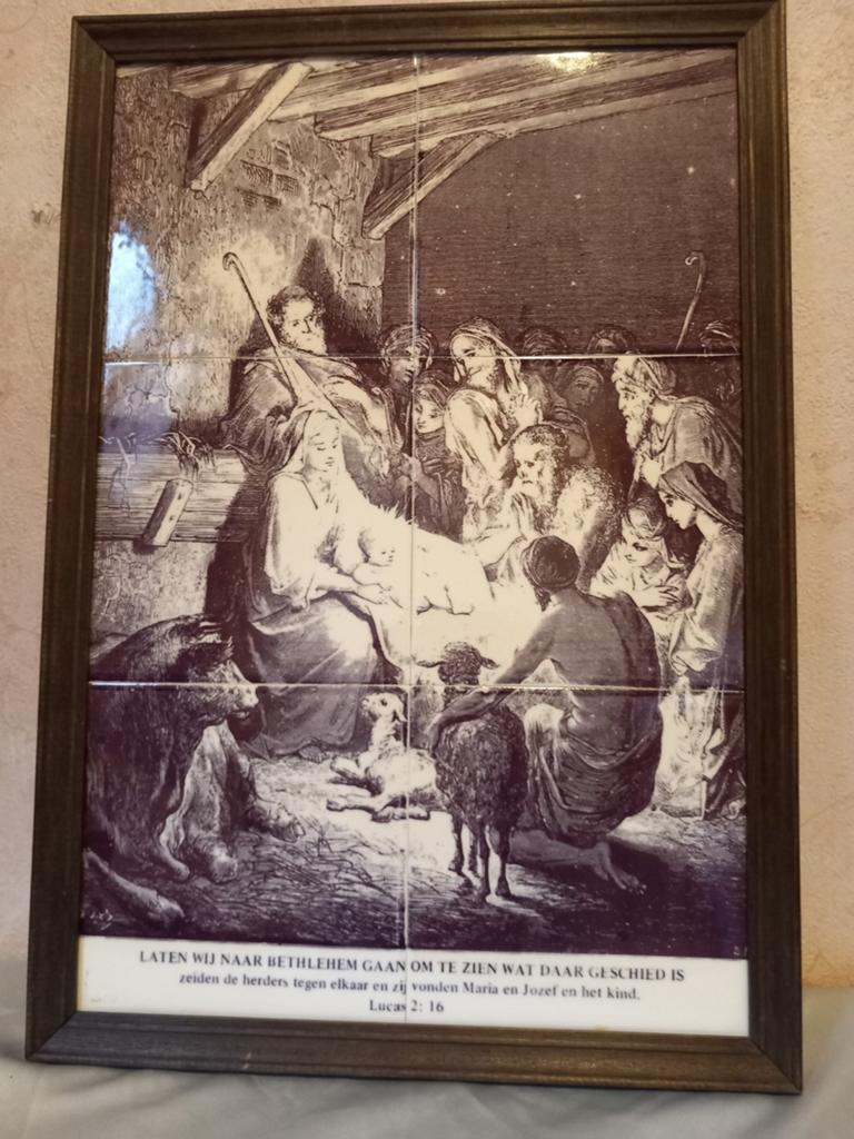 Tegeltableau Betlehem stal, Antiek en Kunst, Antiek | Wandborden en Tegels, Ophalen of Verzenden