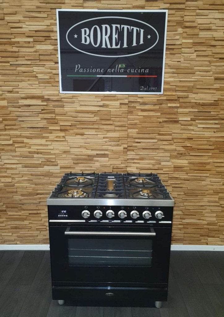 Luxe Boretti Fornuis 80cm hoogglans zwart rvs 300 C oven, Niet ingevuld, 60 cm of meer, Niet ingevuld, Ophalen of Verzenden