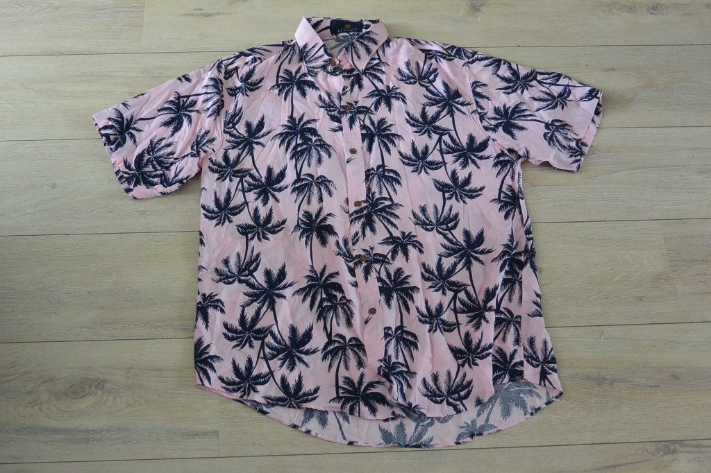 Le Marin / Hawaï Overhemd – Roze met Palmboomprint – Maat L, Ophalen of Verzenden, Zo goed als nieuw, Halswijdte 41/42 (L), Roze