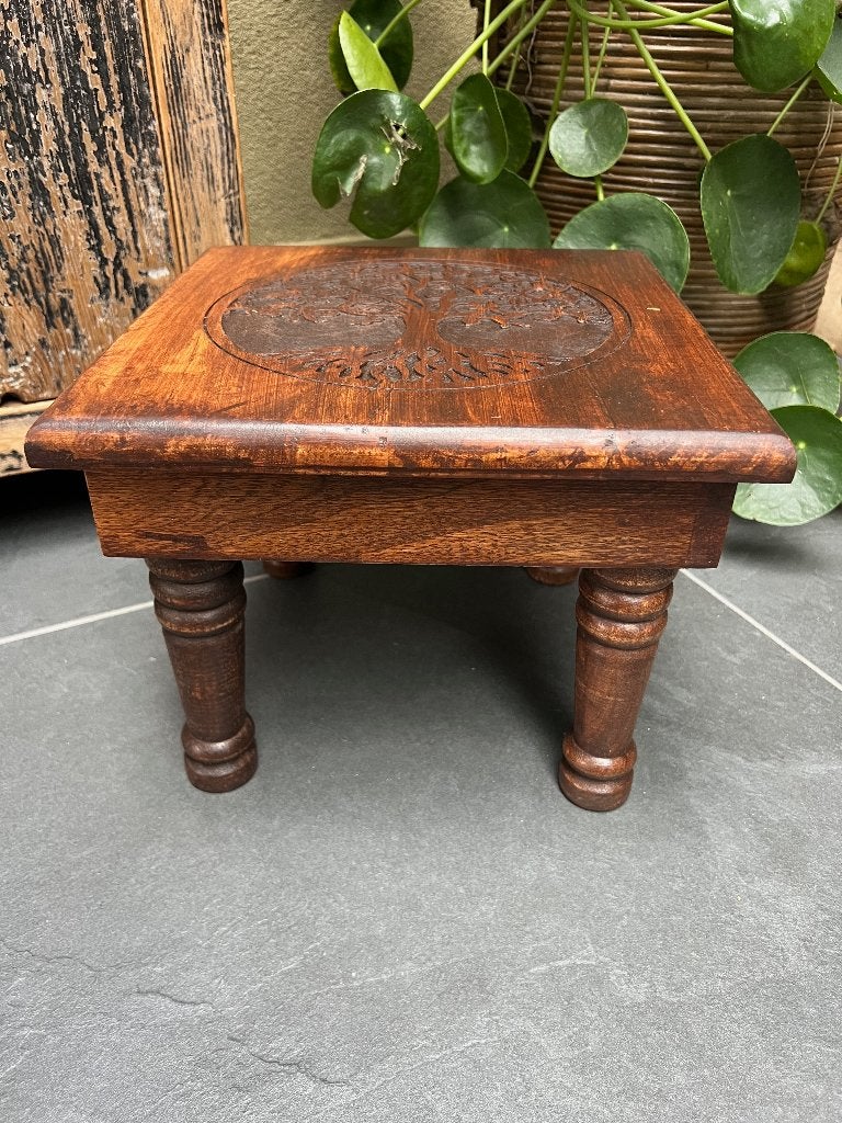 Bajot massief bijzettafel levensboom Tafel uit India massief, Minder dan 45 cm, Vierkant, Nieuw, Ophalen of Verzenden