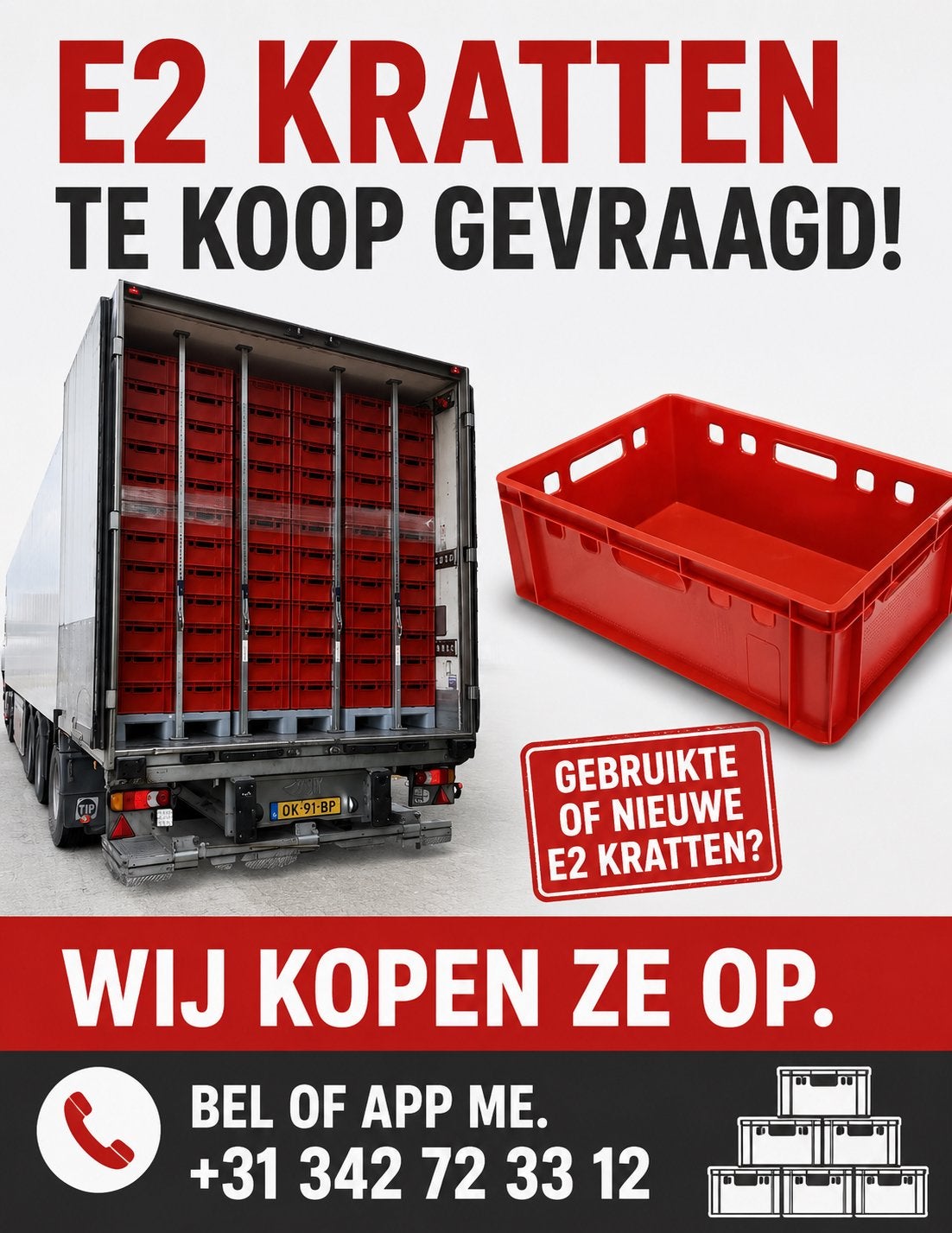 E2 Kratten Te Koop Gevraagd - Wij Kopen Ze Op!, Doe-het-zelf en Verbouw, Kratten en Dozen, Gebruikt, Krat, 50 tot 75 cm, Minder dan 35 cm