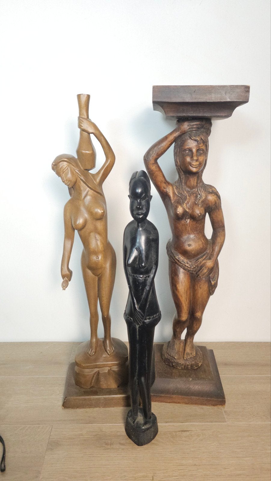 3 Afrikaanse houten beelden - Decoratieve set, Beeld, Hout, Vrouw, 50 - 100 cm