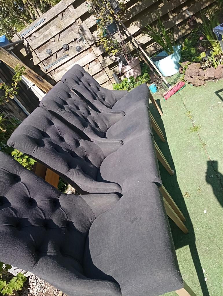 Zes comfortabele eetkamerstoelen - gratis af te halen, Huis en Inrichting, Ophalen, Gebruikt, Zwart, Stof
